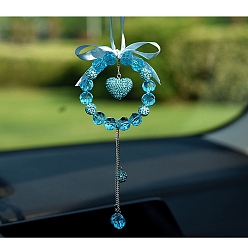Сердце Подвесные украшения из стекла и страз, для украшения зеркала заднего вида автомобиля, глубокое синее небо, сердце, 140 мм