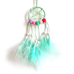 Бирюза Украшения из хлопкового кулона со звездами, тканая сетка/паутина с перьями для украшения автомобиля, бирюзовые, 250 мм