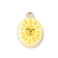 Солнце Печатные подвески сплава, овальные амулеты, долговечный, стойки покрытие, золотые, солнце, 20x14x4 мм, отверстие : 1.8 мм
