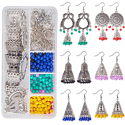 Mixed Color DIY Earring Making, with Alloy Pendant Bail, Alloy Chandelier Links, Glass Beads and Brass Earring Hooks, Mixed Color, 13.5x7x3cm