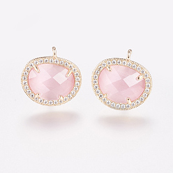 Розовый Латунные серьги-гвоздики из циркония, с петлей, кошачий глаз, овальные, золотые, туманная роза, 16.5 мм, отверстия: 1 мм, штифты: 0.8 мм
