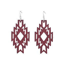 Коричневый Серьги-подвески из полого дерева в геометрическом стиле ацтеков в стиле западного навахо для женщин, коричневые, 82x32 мм