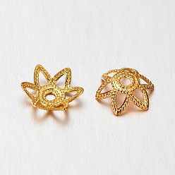 Золотой 6-лепесток из латуни шарик крышки, без свинца, золотые, 7.5x2 мм, отверстие : 1 мм