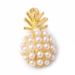 Real 18K Gold Plated Eco-Friendly Rack Plating Brass Pendants, with Acrylic Imitation Pearl Beads, Long-Lasting Plated, Lead Free & Cadmium Free, Pineapple, Real 18K Gold Plated, 16.5x9x5mm, Hole: 1mm