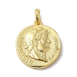 Золотой Латунные подвески, долговечный, без кадмия и без свинца, плоский круглый с человеческим обаянием, золотые, 21x18x3 мм, отверстие : 4x3 мм