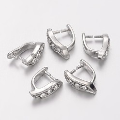 Platinum Brass Bails, Ice Pick & Pinch, With Middle East Rhinestone, Platinum Color, Nickel Free, Platinum, 12x4x8mm