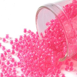 (971) Opaque Neon Pink-Lined Matte Crystal Toho 11/0 runde Perlen, japanische Rocailles, (971) undurchsichtiger, mit Neonrosa ausgekleideter, matter Kristall, 2.2 mm, Bohrung: 0.8 mm, ca. 135000 Stk. / Pfund