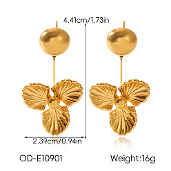 Golden 304 Stainless Steel Stud Dangle Earrings for Women, Flower, Golden, 44.1x23.9mm