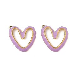 Сливовый 304 нержавеющей стальной эмали подвески, сердце прелести, реальный 18 k позолоченный, вакуумное покрытие pvd, слива, 22x22x3 мм, отверстие : 1.5 мм