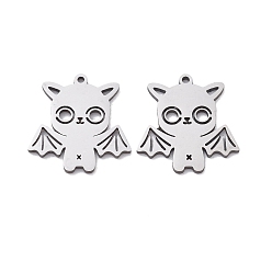 Нержавеющая Сталь Цвет 201 подвески из нержавеющей стали, лазерная резка, очарование летучей мыши, цвет нержавеющей стали, 16x15x1 мм, отверстие : 1 мм