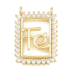 Слово Латунные микропаве прозрачные подвески с фианитом, прямоугольник амулеты, долговечный, стойки покрытие, без свинца и без кадмия, реальный 18 k позолоченный, фе вера, 20.5x15x3 мм, отверстие : 1.5 мм