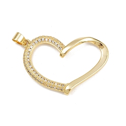 Настоящее золото 16K Латунные микро проложить кубического циркония подвески, сердце, реальный 16 k позолоченный, 27x38.5x3 мм, отверстие : 5.5x4 мм
