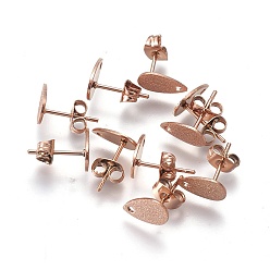 Rose Gold Ion Plating(IP) 304 Stainless Steel Stud Earring Findings, Textured, Teardrop, Rose Gold, 10x6x0.7mm, Hole: 1.2mm, Pin: 0.7mm