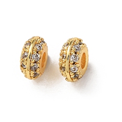 Золотой Латунные микропаве из прозрачного кубического циркония, долговечный, стойки покрытие, рондель, золотые, 6x3 мм, отверстие : 1.8 мм