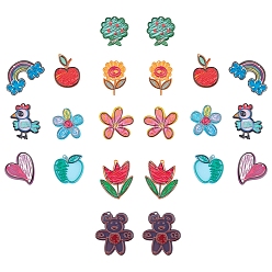 Mixed Color 22Pcs 11 Style Transparent Acrylic Pendants, 3D Printed, Flower & Apple & Bear & Rooster/Cock & Rainbow with Cloud & Heart, Mixed Color, 2pcs/style