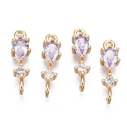 чертополох Соединители из латуни с микропаве и кубическим цирконием, со стеклом, долговечный, золотой свет, слеза, чертополох, 17x5x3.5 мм, отверстие : 1.5 мм