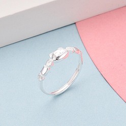 Серебро 925 регулируемые кольца из стерлингового серебра для женщин, форма кошки, с печатью s925, серебряные, 5 мм, внутренний диаметр: 17 мм