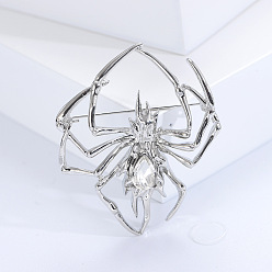 Platinum Alloy Rhinestone Brooches, Spider, Platinum, 56x48mm