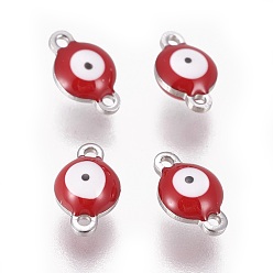 (123L) Белый крем непрозрачный блеск 304 соединительные звенья эмалированные нержавеющие, плоские круглые с сглаза, цвет нержавеющей стали, огнеупорный кирпич, 9.5x6x3.5 мм, отверстие : 1.2 мм