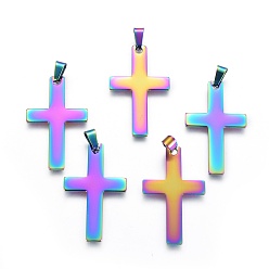 Rainbow Color Ионное покрытие (ip) 304 подвески из нержавеющей стали, крестик, Радуга цветов, 37x22x1 мм, отверстие : 3x8 мм