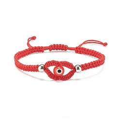 Red Lampwork Evil Eye Braided Bead Bracelet, Adjustable Friendship Bracelet for Women, Red, Inner Diameter: 2-1/8~3-1/2 inch inch(5.3~8.8cm)