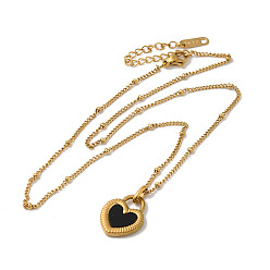 Золотой Ионное покрытие (ip) 304 ожерелья с эмалью из нержавеющей стали, сердце, золотые, 15.83 дюйм (40.2 см)