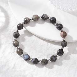 Glaucophane Эластичные браслеты из натурального глаукофана и латунных бусин для женщин, круглые, бусина : 8~9 mm, внутренний диаметр: 2-3/8 дюйм (6 см)