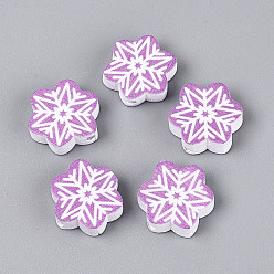 Фиолетовый Окрашенные распылением деревянные бусины Schima, печатные бисера, снежинка, фиолетовые, 19~20x17~17.5x5~6 мм, отверстие : 2 мм