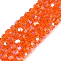 Corail Des billes de verre transparentes, 32 facettes, de couleur plaquée ab , ronde, corail, 4.5x4mm, Trou: 1mm, Environ 87~93 pcs/chapelet, 32~33 cm