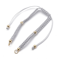 Light Grey Braided Nylon Bracelet Making, with 304 Stainless Steel Open Jump Rings and Round Brass Beads, Golden, Light Grey, Single Chain Length: about 6-1/8 inch(15.4cm)