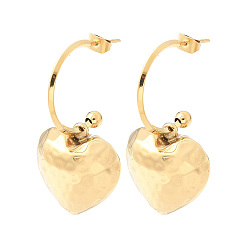 Сердце 304 серьги-гвоздики из нержавеющей стали c-образной формы, золотые, сердце, 41.5x21 мм