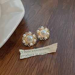 Blume Ohrstecker mit Perlen und Strass, 925 Silberne Ohrstecker für Damen, Blume, 26x13 mm