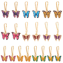 Mixed Color 20Pcs 10 Styles Butterfly Alloy Enamel with Glitter Powder Pendant Decorations, with Iron Keychain Clasps, Golden, Mixed Color, 33~40mm, 2pcs/style