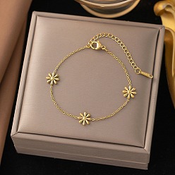 Золотой 304 из нержавеющей стали цветок ссылка браслеты, ювелирные изделия из кабельной цепи для женщин, золотые, 6-1/2 дюйм (16.5 см)