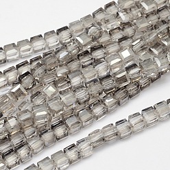 Light Grey Faceted Cube Pearl Luster Plated Electroplate Glass Beads Strands, Light Grey, 2x2x2mm, Hole: 0.5mm, about 200pcs/strand, 15.7 inch
