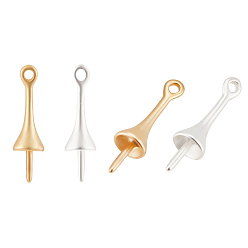 Real Gold Plated & Real Platinum Plated 20Pcs 2 Colors Brass Peg Bails Pendants, For Half Drilled Beads, Long-Lasting Plated, Lead Free & Cadmium Free & Nickel Free, Matte Style, Real Gold Plated & Real Platinum Plated, 16x4.5mm, Hole: 1.2mm, Pin: 0.8mm, 10pcs/color
