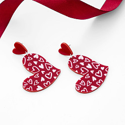 Красный Акриловые серьги-гвоздики в форме сердца ко Дню святого Валентина, платина, красные, 58x37 мм
