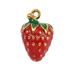 Красный 304 нержавеющей стальной эмали подвески, клубничное очарование, золотые, красные, 18x11.5 мм, отверстие : 1.2 мм