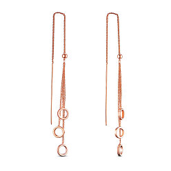 Rose Gold Brass Stud Earring, Ear Threads, with Curb Chains and Round Beads, Ring, Rose Gold, 111mm