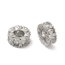 Платина Латунные прозрачные бусины из кубического циркония, без кадмия и без свинца, стойки покрытие, долговечный, плоско-круглые, платина, 9x4 мм, отверстие : 3.5 мм