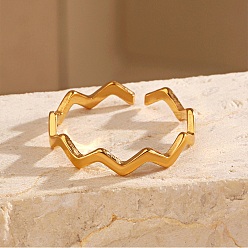 Золотой 304 открытые манжеты из нержавеющей стали для женщин, волна, золотые, 3.5 мм, внутренний диаметр: 16 мм