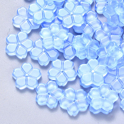Light Sky Blue Transparent Single Face Spray Painted Glass Beads, Flower, Light Sky Blue, 11.5x12x2.5mm, Hole: 1mm