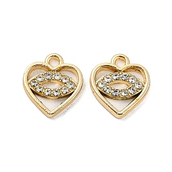 Золотой Подвески со стразами из сплава с УФ-покрытием, сердце с подвесками в виде конского глаза, золотые, 13x11.5x2 мм, отверстие : 1.6 мм