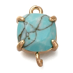 Темно-бирюзовый Подвески-подвески из латунного стекла с имитацией драгоценных камней, без кадмия, без никеля и без свинца, квадратные ссылки, золотые, темные бирюзовый, 16x10.5x5 мм, отверстие : 1.5 мм