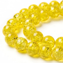 Gold Spray Painted Crackle Glass Beads Strands, Round, Gold, 8mm, Hole: 1.3~1.6mm, about 100pcs/strand, 31.4 inch