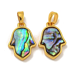 Золотой Покрытие стойки, латунные подвески из натуральных ракушек паве, паве, Религия Хамса обереги для рук, золотые, 17x12x3.5 мм, отверстие : 5 мм