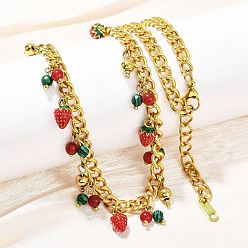 Золотой Круглые бусины из натурального сердолика и синтетического малахита с кисточкой из красной клубники 304 ожерелья из витой цепи из нержавеющей стали, золотые, 16.73 дюйм (42.5 см)