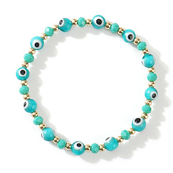 Бирюза Браслеты из эластичного материала с бусинами, имитирующими глаз сглаза, для женщин и мужчин., бирюзовые, 6.50~6.69 дюйм (16.5~17 см)
