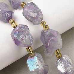 чертополох Гальванизированные нити из необработанных натуральных аметистов, с бисером, самородки, чертополох, 13~20x12~14.5x11~14 мм, отверстие : 1.2~1.4 мм, около 9 шт / нитка, 6.89''~7.09'' (17.5~18 см)