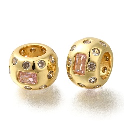 Настоящее золото 18K Латунные микро проложить кубического циркония бусы, без свинца и без кадмия, долговечный, реальный 18 k позолоченный, 14.5x10 мм, отверстие : 7.5 мм